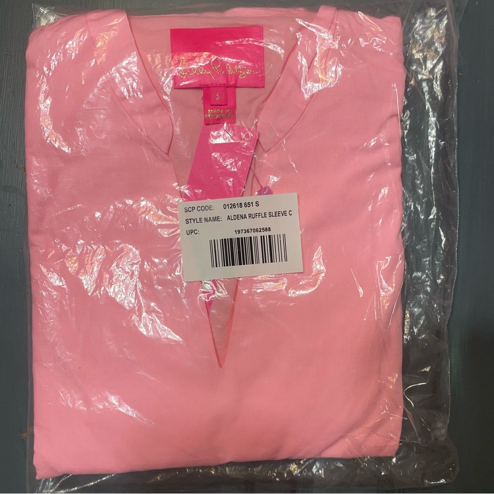 Lilly Pulitzer Aldena Ruffle Sleeve Cotton Dress Conch Shell Pink Size Small NWT - Picture 2 of 2